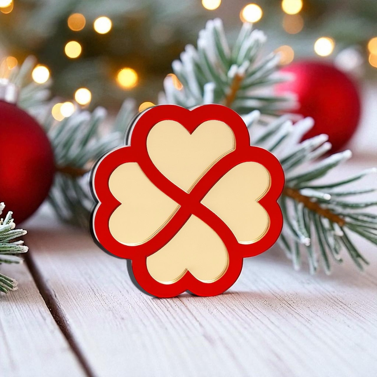 Επιτραπέζιο γούρι τετράφυλλο τριφύλλι με καρδιές από plexiglass καθρέφτη – So Cute by Dimi