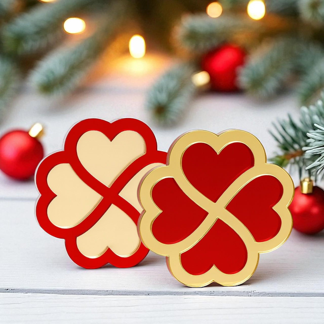 Επιτραπέζιο γούρι τετράφυλλο τριφύλλι με καρδιές από plexiglass καθρέφτη – So Cute by Dimi