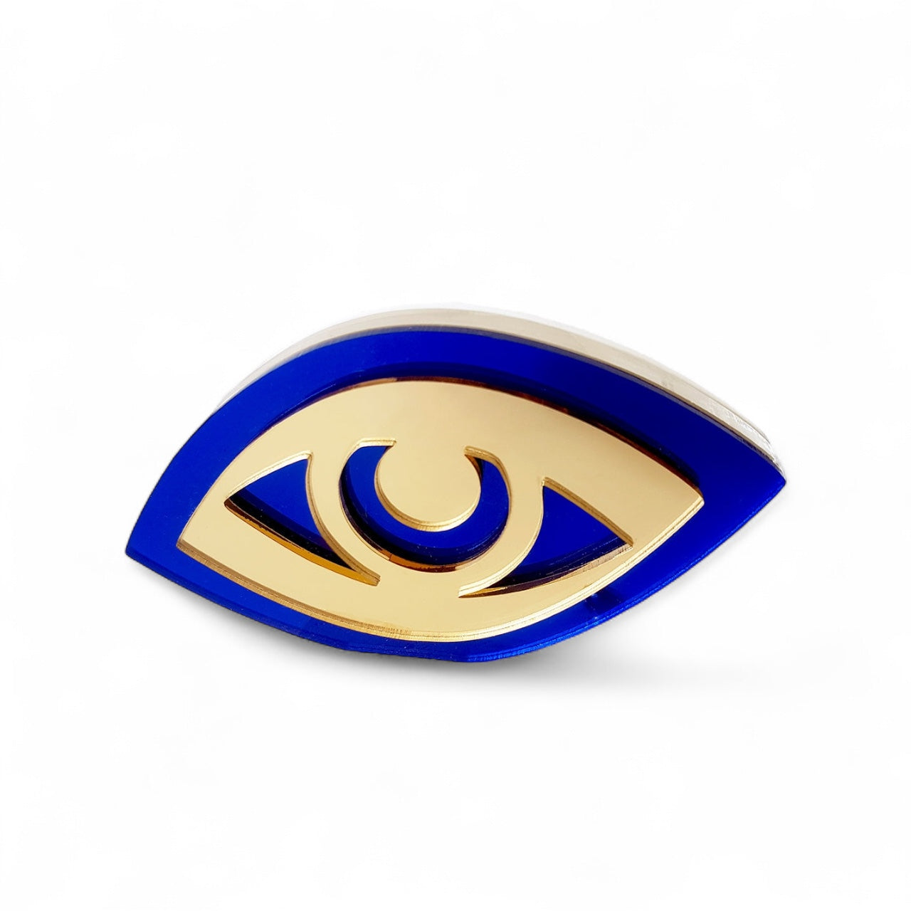 Γούρι επιτραπέζιο μάτι plexiglass καθρέφτης σε χρυσό και μπλε με ασυμμετρίες – So Cute by Dimi