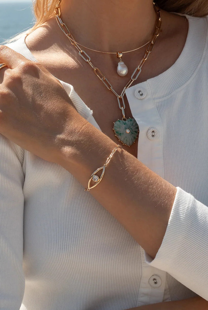 Iris – Ατσάλινο βραχιόλι με μάτι και λευκό ζιργκόν από το So Cute by Dimi