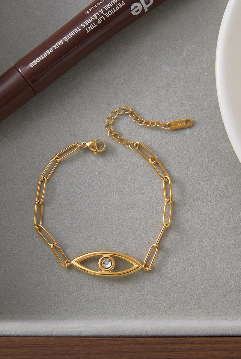 Iris – Ατσάλινο βραχιόλι με μάτι και λευκό ζιργκόν από το So Cute by Dimi