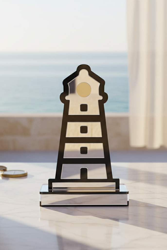 Διακοσμητικός φάρος από plexiglass καθρέφτη και μαύρο ακρυλικό σε acrylic βάση, So Cute by Dimi