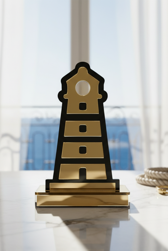 Διακοσμητικός φάρος από plexiglass καθρέφτη και μαύρο ακρυλικό σε acrylic βάση, So Cute by Dimi