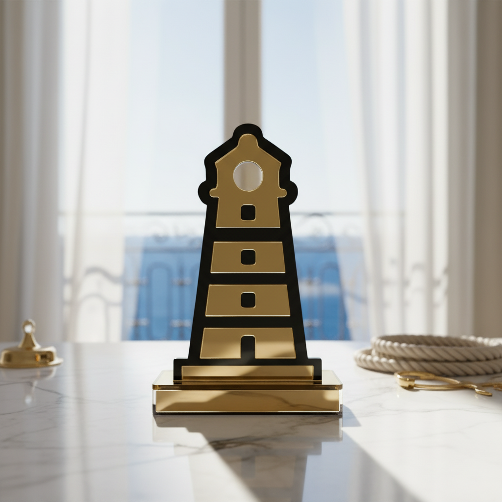 Διακοσμητικός φάρος από plexiglass καθρέφτη και μαύρο ακρυλικό σε acrylic βάση, So Cute by Dimi