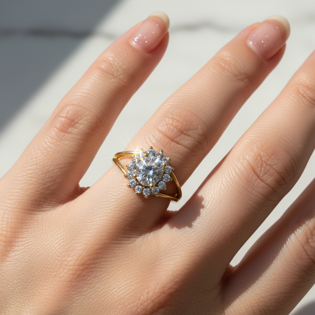 Ατσάλινο δαχτυλίδι Crystal Bloom με ζιργκόν halo σε χρυσό και ασημί – So Cute by Dimi