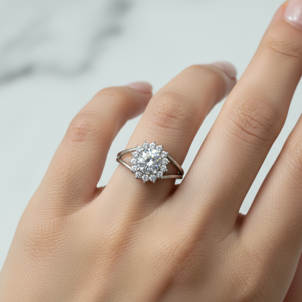 Ατσάλινο δαχτυλίδι Crystal Bloom με ζιργκόν halo σε χρυσό και ασημί – So Cute by Dimi