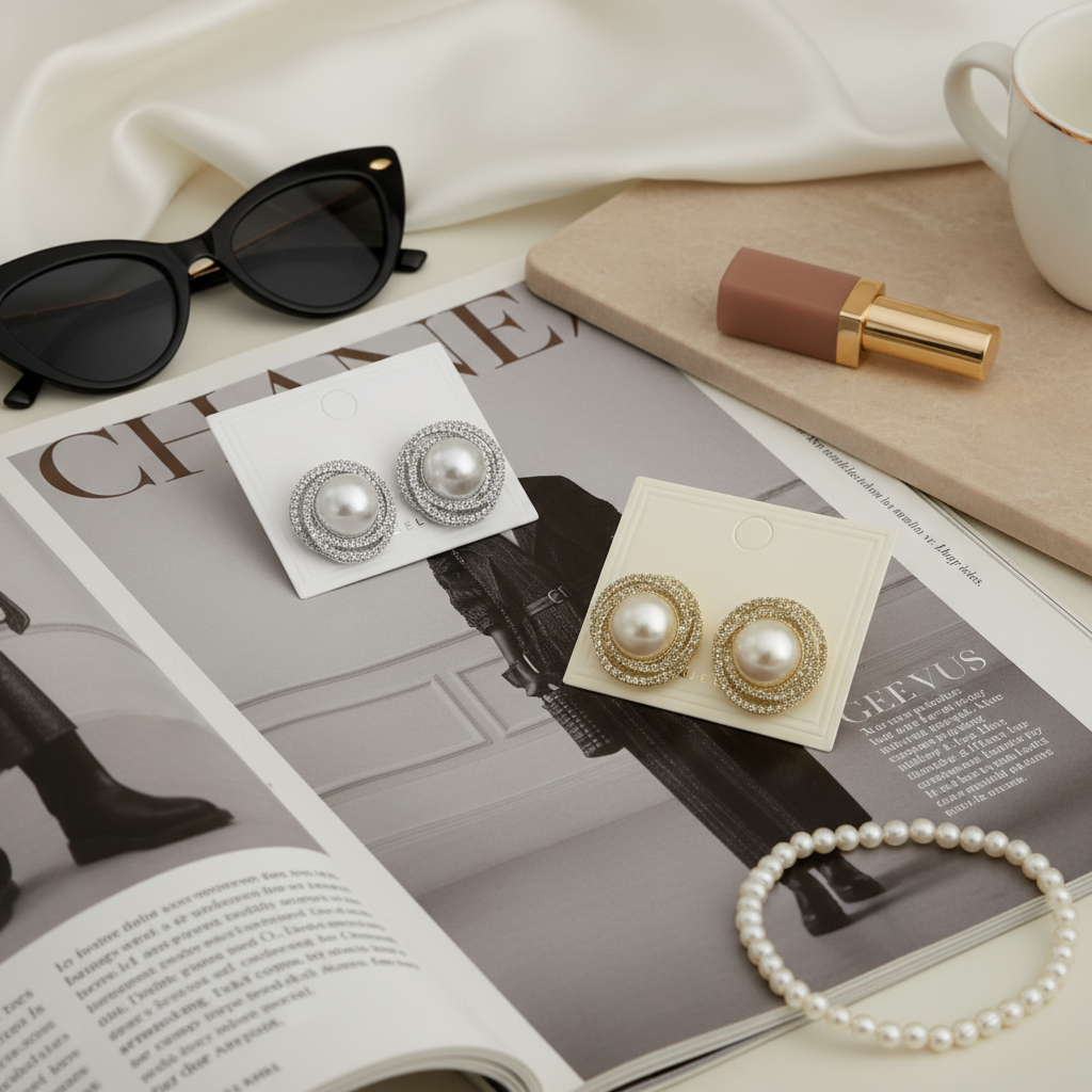 Σκουλαρίκια με πέρλα και στρας σε χρυσό και ασημί φινίρισμα – Halo Glow Earrings So Cute by Dimi.