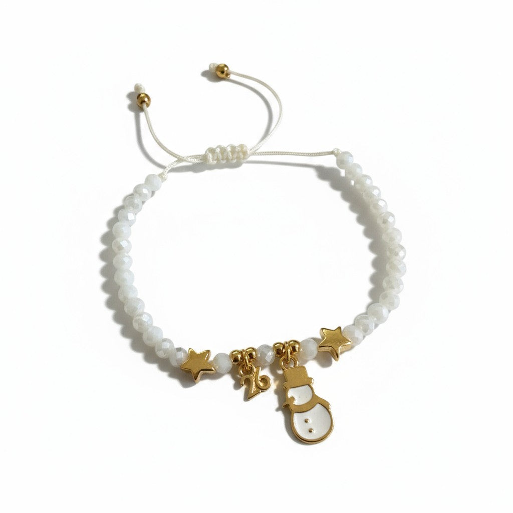 Χριστουγεννιάτικο χειροποίητο βραχιόλι με χάντρες και κρεμαστό χιονανθρωπάκι, So Cute by Dimi.