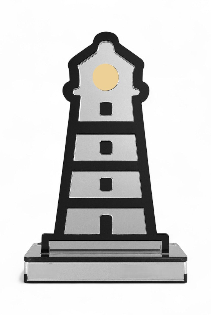 Διακοσμητικός φάρος από plexiglass καθρέφτη και μαύρο ακρυλικό σε acrylic βάση, So Cute by Dimi