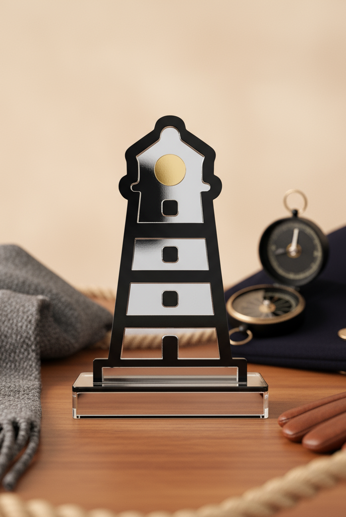 Διακοσμητικός φάρος από plexiglass καθρέφτη και μαύρο ακρυλικό σε acrylic βάση, So Cute by Dimi