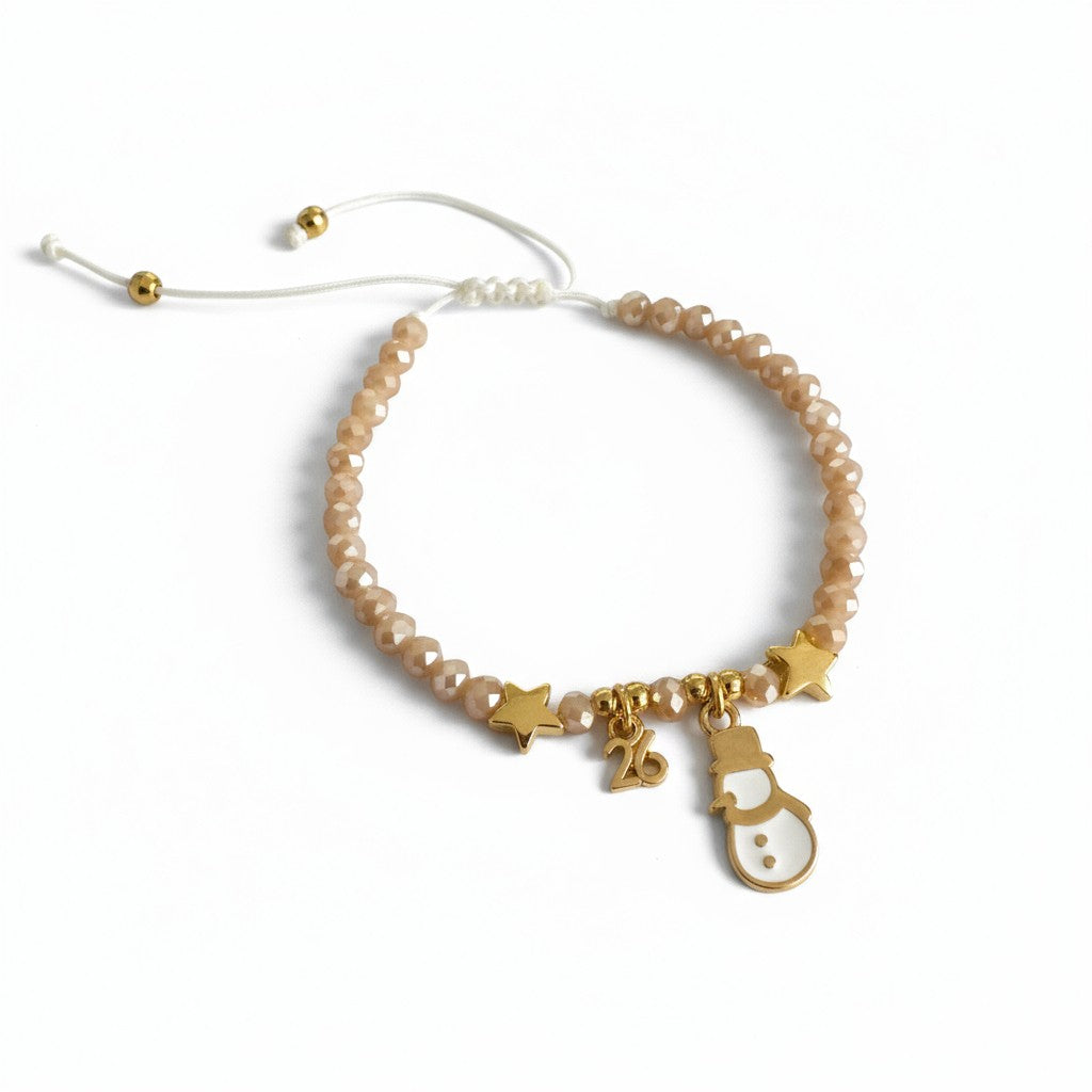 Χριστουγεννιάτικο χειροποίητο βραχιόλι με χάντρες και κρεμαστό χιονανθρωπάκι, So Cute by Dimi.