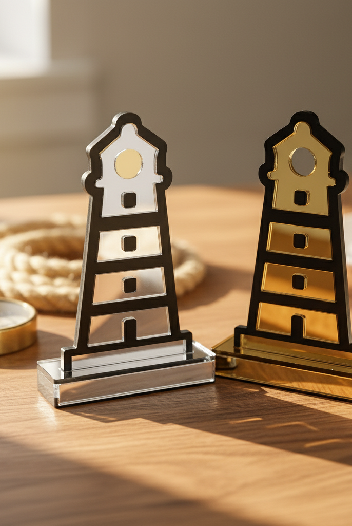 Διακοσμητικός φάρος από plexiglass καθρέφτη και μαύρο ακρυλικό σε acrylic βάση, So Cute by Dimi