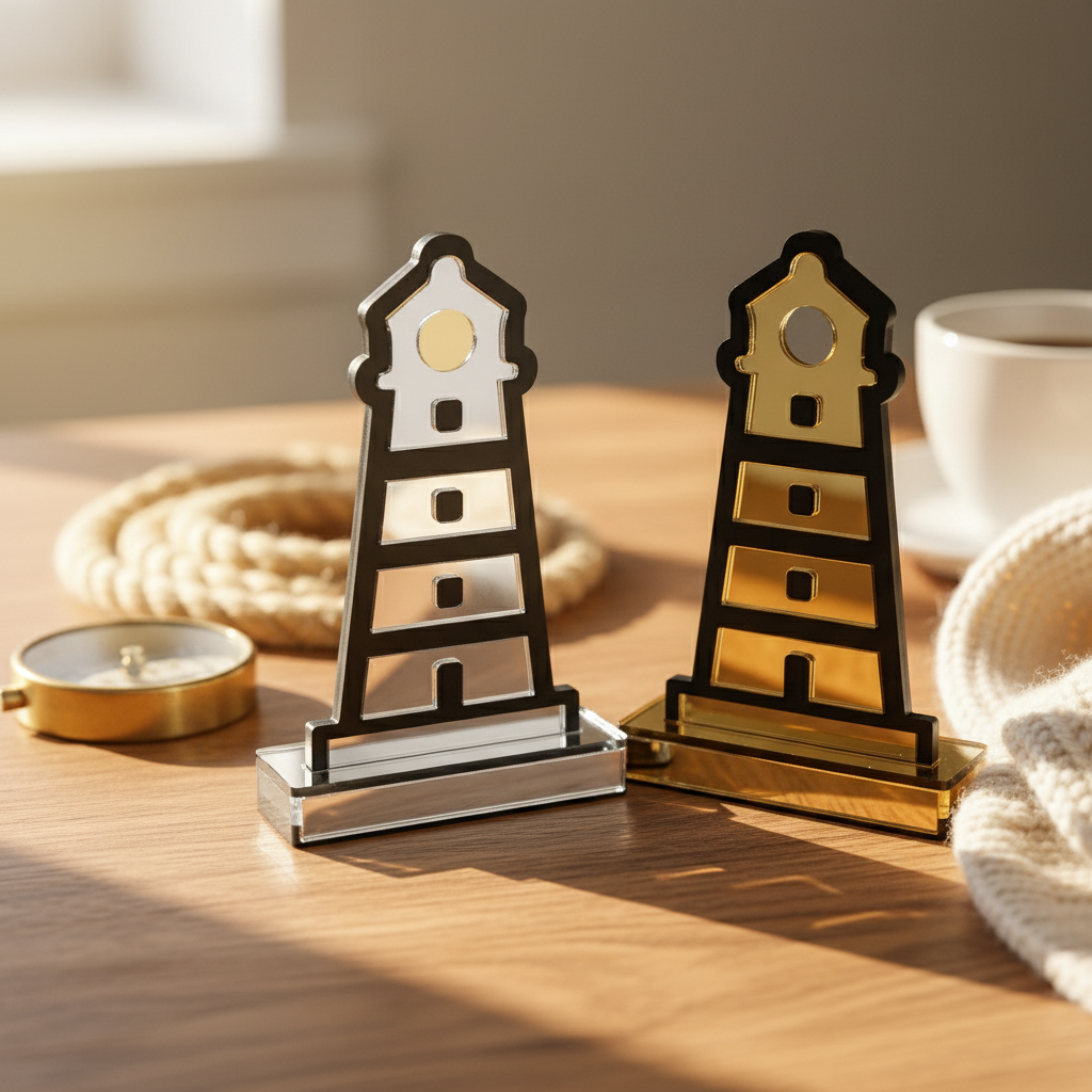 Διακοσμητικός φάρος από plexiglass καθρέφτη και μαύρο ακρυλικό σε acrylic βάση, So Cute by Dimi