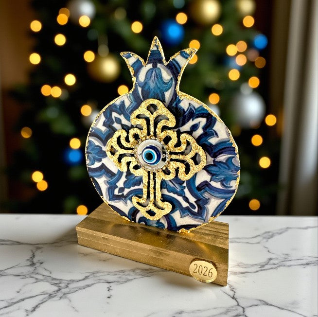 Γούρι 2026 ρόδι Σαντορίνη με σταυρό και μάτι – λιανική So Cute by Dimi