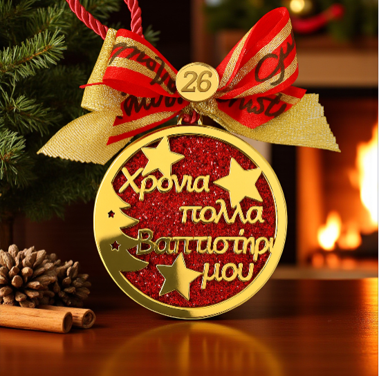 Γούρι 2026 Βαφτιστήρι μου από plexiglass καθρέφτη με φιόγκους & ύφασμα – So Cute by Dimi