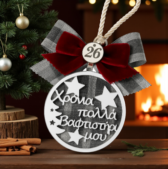 Γούρι 2026 Βαφτιστήρι μου από plexiglass καθρέφτη με φιόγκους & ύφασμα – So Cute by Dimi