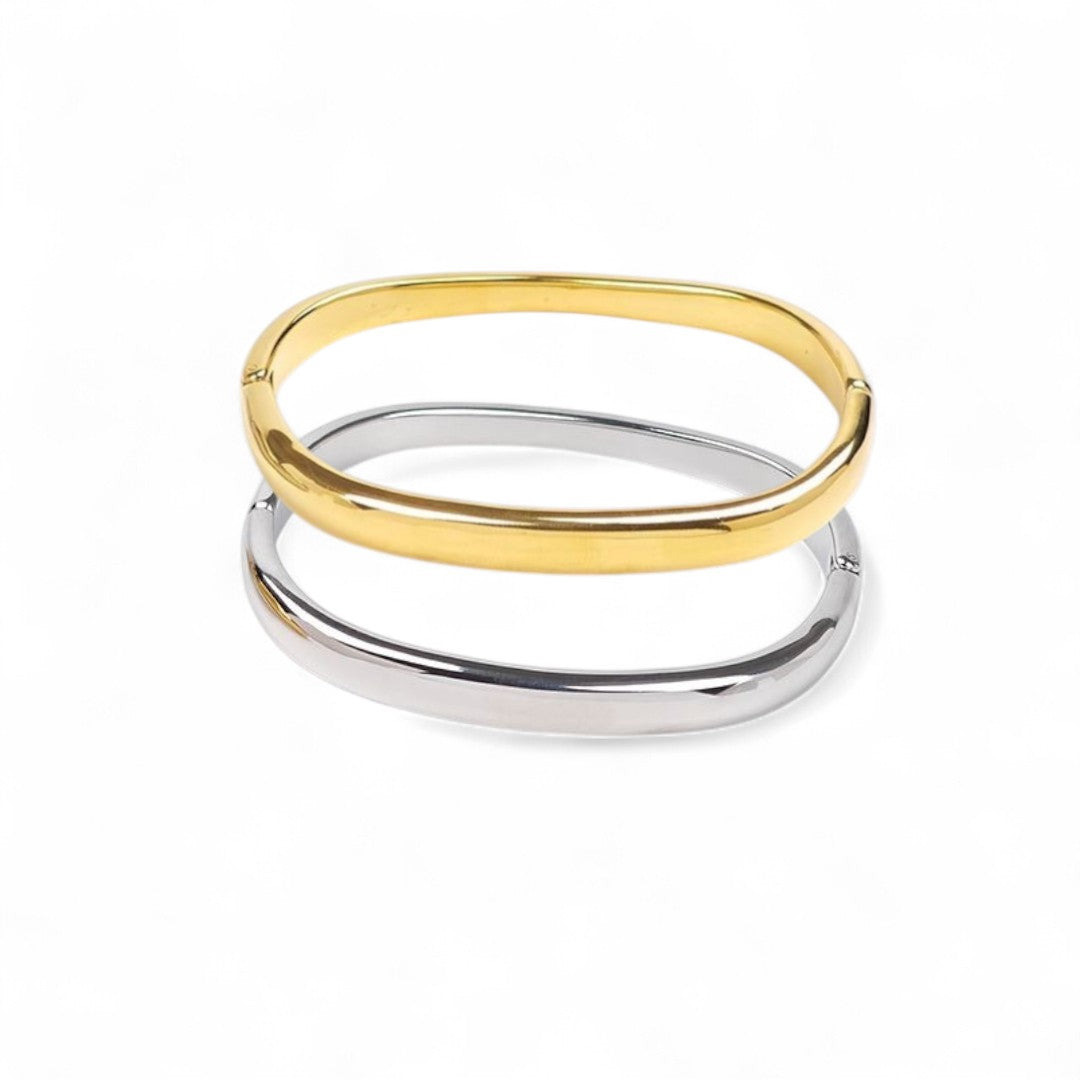 Οβάλ βραχιόλι cuff από ανοξείδωτο ατσάλι, σε χρυσό και ασημί – So Cute by Dimi