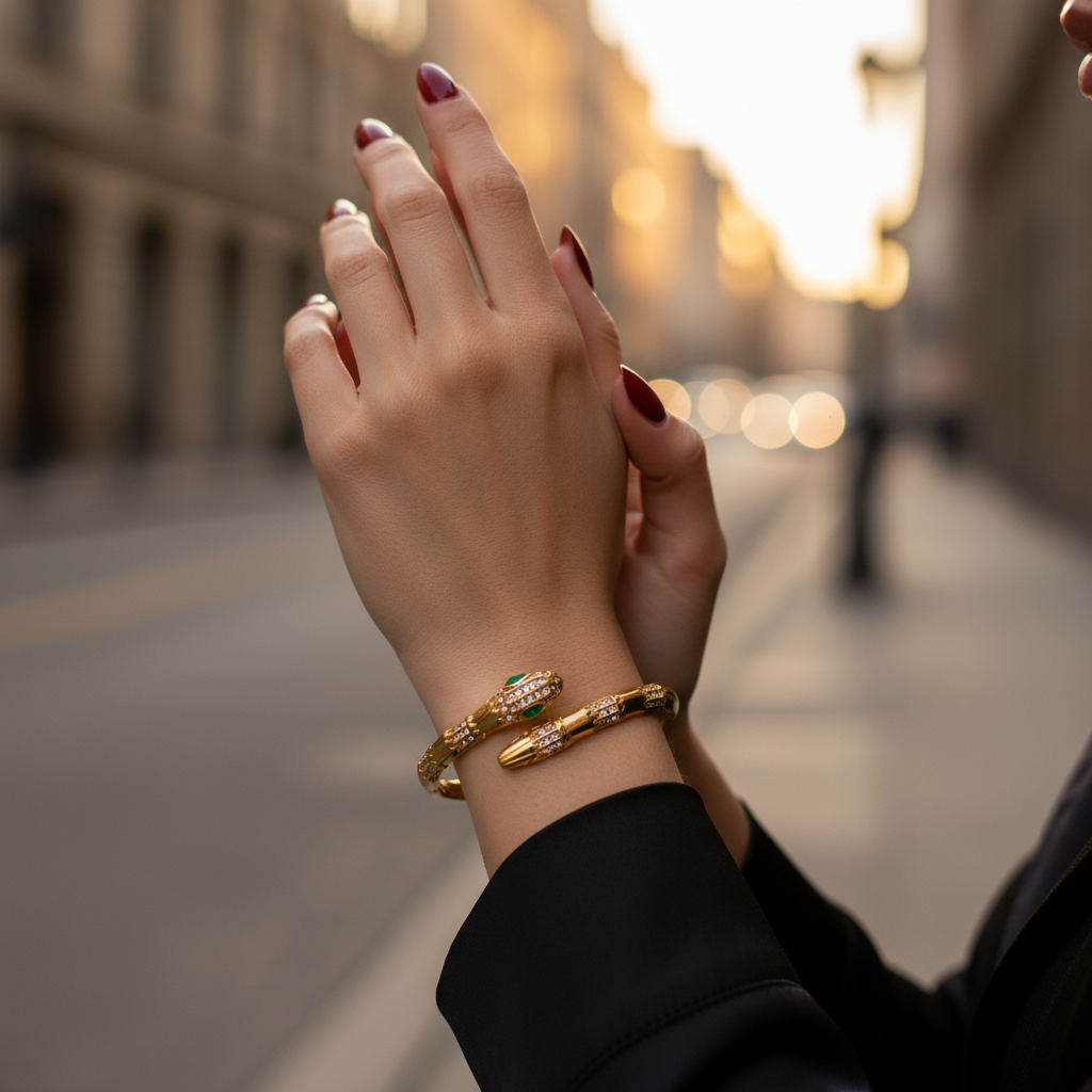 Βραχιόλι “Emerald Serpent” από Ατσάλι - So Cute by Dimi