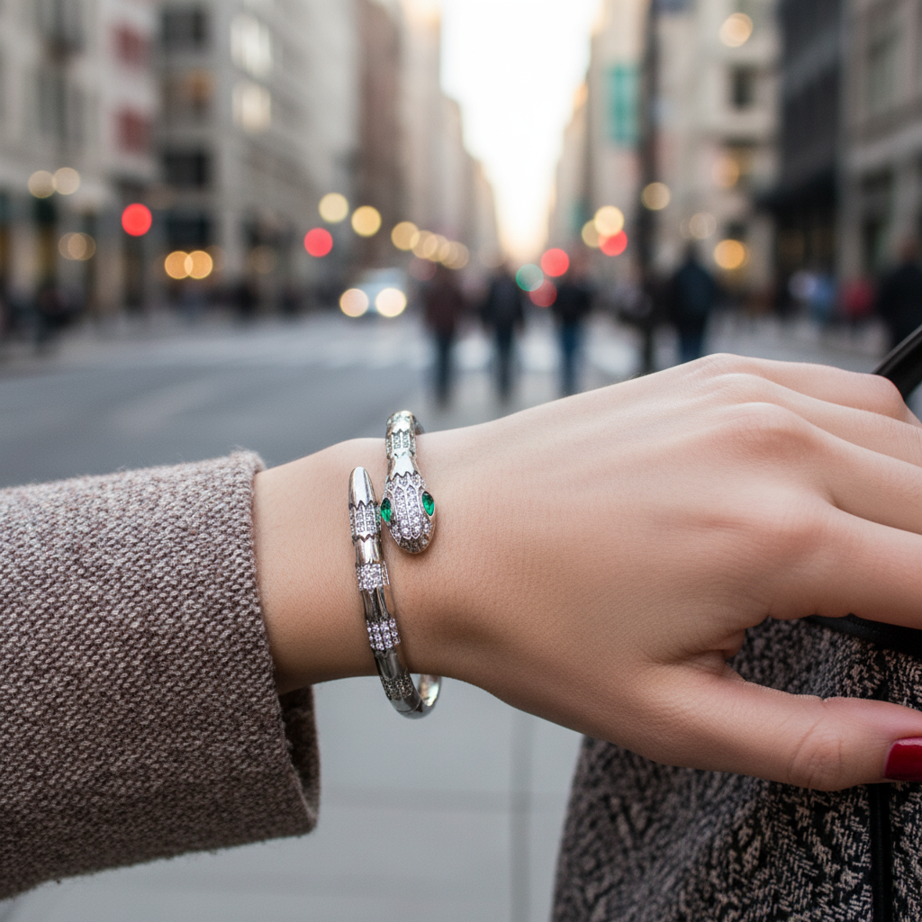 Βραχιόλι “Emerald Serpent” από Ατσάλι - So Cute by Dimi