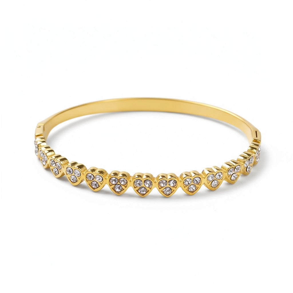 Ατσάλινο βραχιόλι Golden Hearts με καρδιές και στρας σε χρυσό| So Cute by Dimi