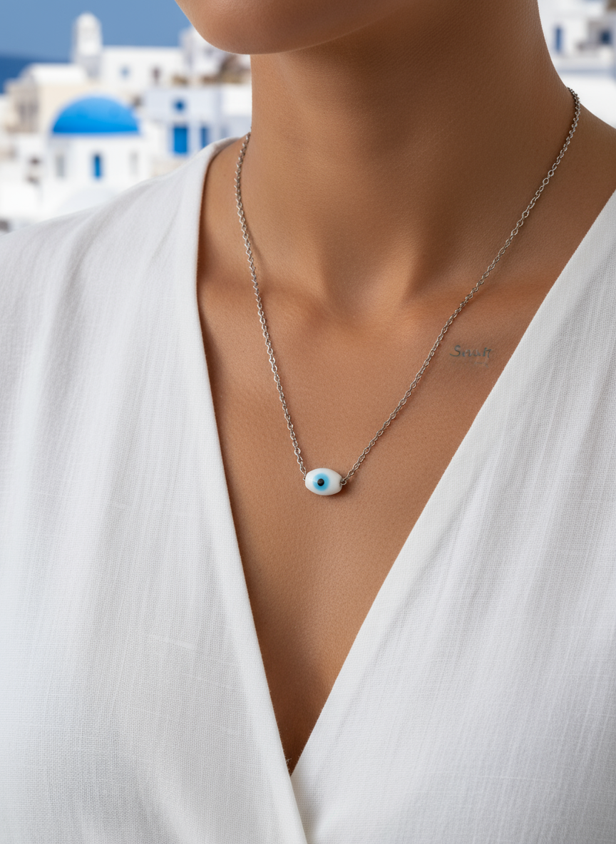 Κολιέ με γυάλινη χάντρα μάτι από ατσάλι – So Cute by Dimi
