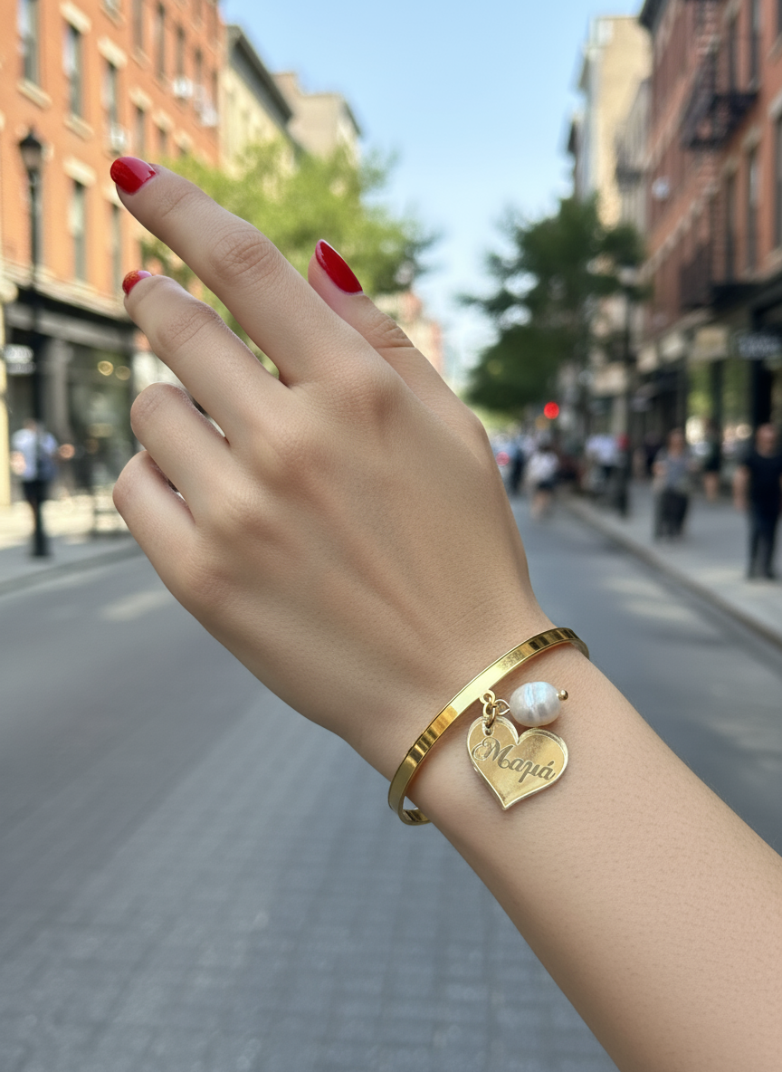 Χειροποίητο βραχιόλι για τη μαμά με πλεξιγκλάς καρδιά και φυσική πέρλα – Mama Heart Bracelet – So Cute by Dimi