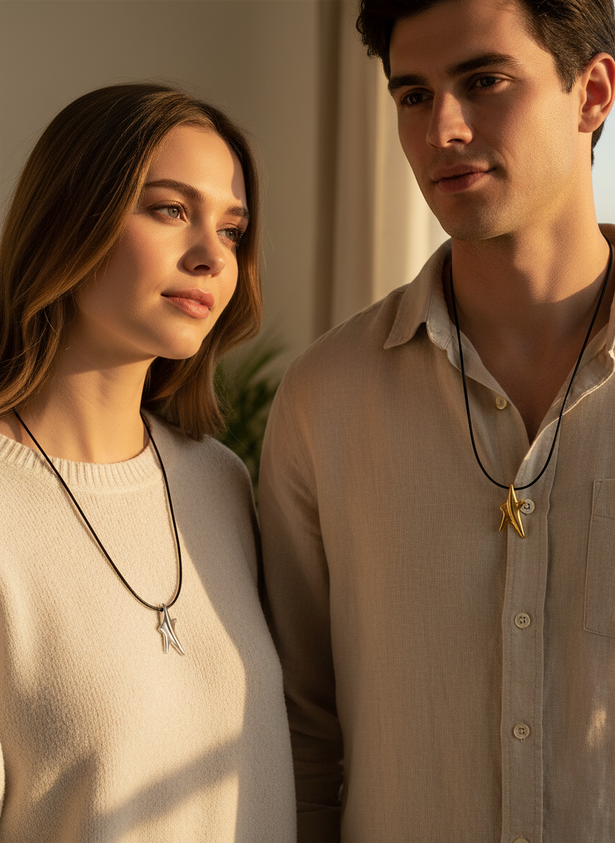 Χειροποίητο κολιέ με ασύμμετρο αστέρι από ορείχαλκο σε μαύρο κορδόνι – So Cute by Dimi