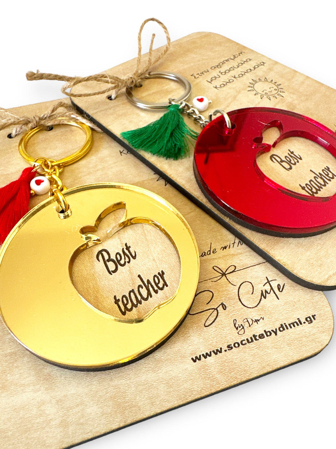 Μπρελόκ χρυσό μήλο Best Teacher - So Cute by Dimi