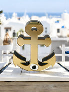 Χειροποίητο επιτραπέζιο γούρι άγκυρα με μάτι από πλεξιγκλάς καθρέφτη, διπλής όψεως, σε χρυσό ή ασημί, So Cute by Dimi.