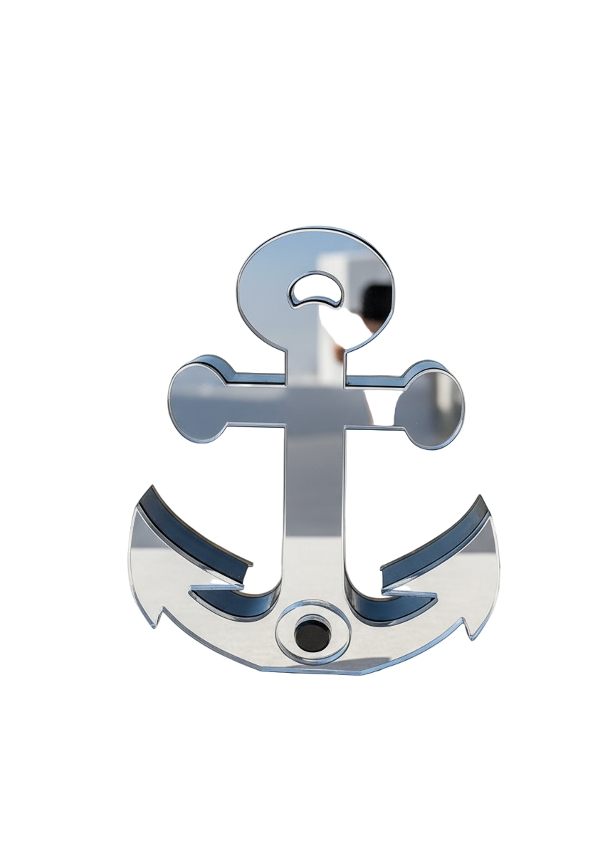 Χειροποίητο επιτραπέζιο γούρι άγκυρα με μάτι από πλεξιγκλάς καθρέφτη, διπλής όψεως, σε χρυσό ή ασημί, So Cute by Dimi.