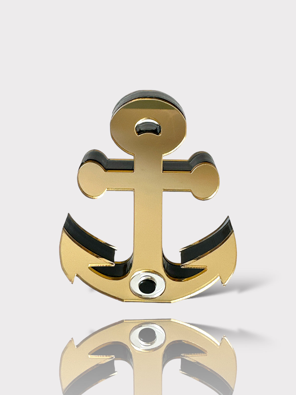 Χειροποίητο επιτραπέζιο γούρι άγκυρα με μάτι από πλεξιγκλάς καθρέφτη, διπλής όψεως, σε χρυσό ή ασημί, So Cute by Dimi.