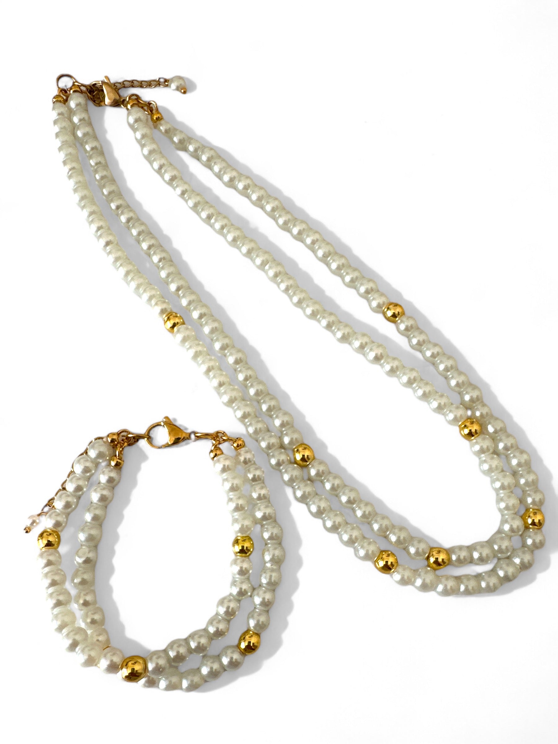 Χειροποίητο κολιέ με διπλή σειρά πέρλες και χάντρες αιματίτη – Charly Necklace – So Cute by Dimi