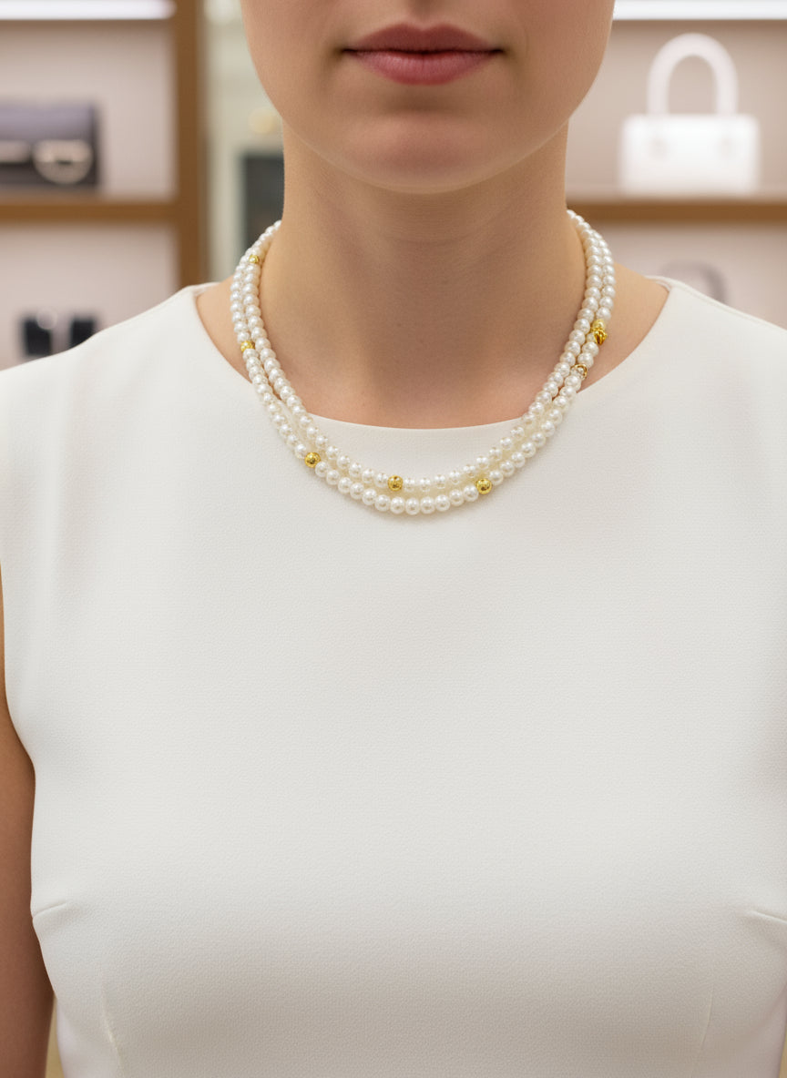 Χειροποίητο κολιέ με διπλή σειρά πέρλες και χάντρες αιματίτη – Charly Necklace – So Cute by Dimi