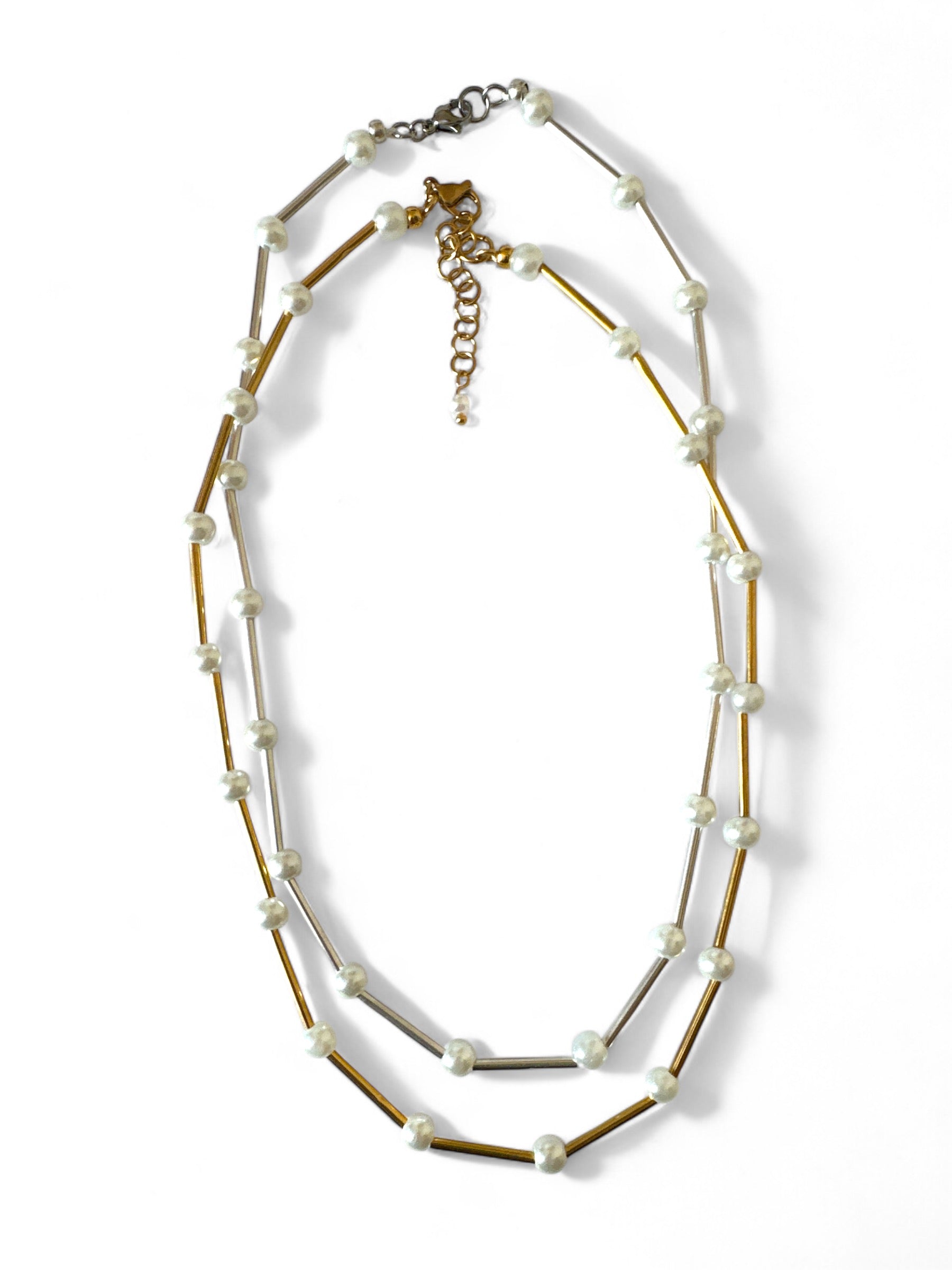 Χειροποίητο κολιέ με μεταλλικά σωληνάκια και γυάλινες πέρλες – Tenia Necklace – So Cute by Dimi