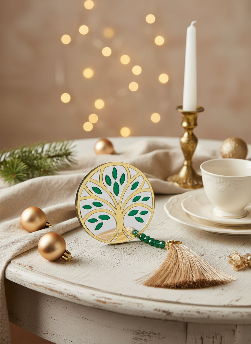 Γούρι Δέντρο Ζωής από πλεξιγκλάς καθρέφτη με φούντα – So Cute by Dimi