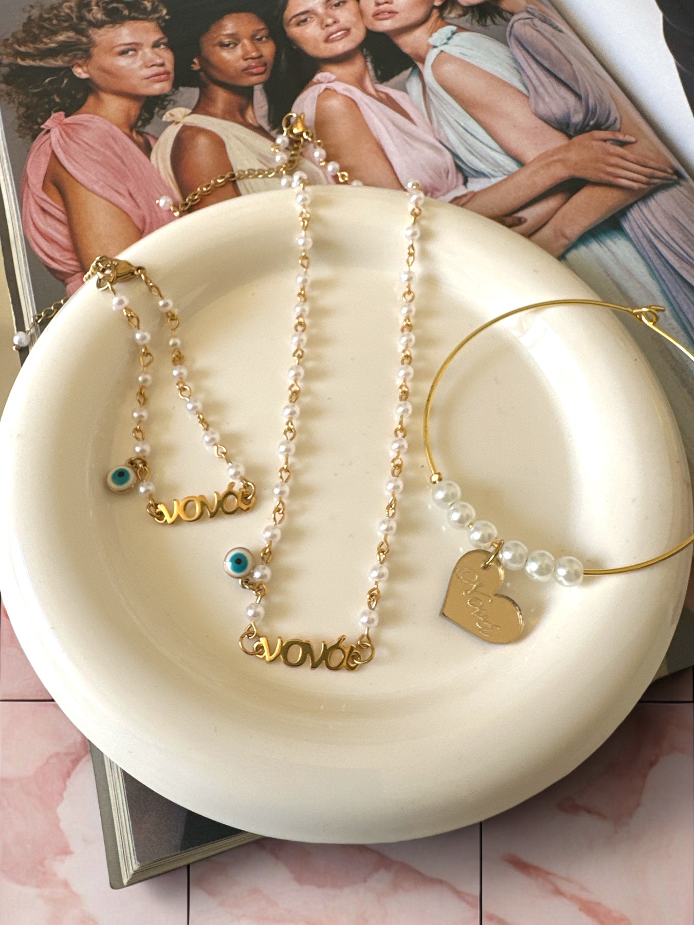 Κολιέ ροζάριο με πέρλες Νονά - So Cute by Dimi