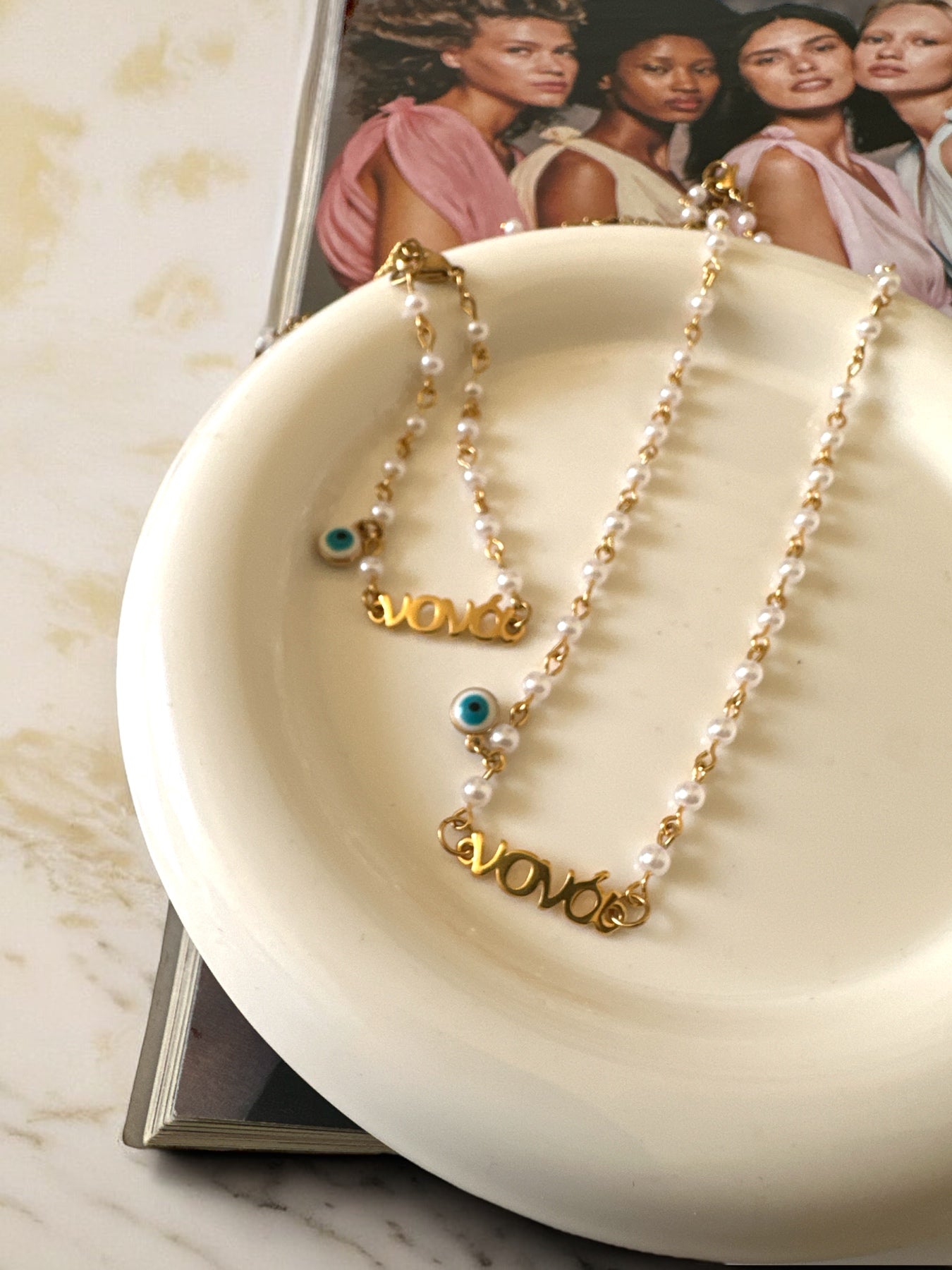 Κολιέ ροζάριο με πέρλες Νονά - So Cute by Dimi