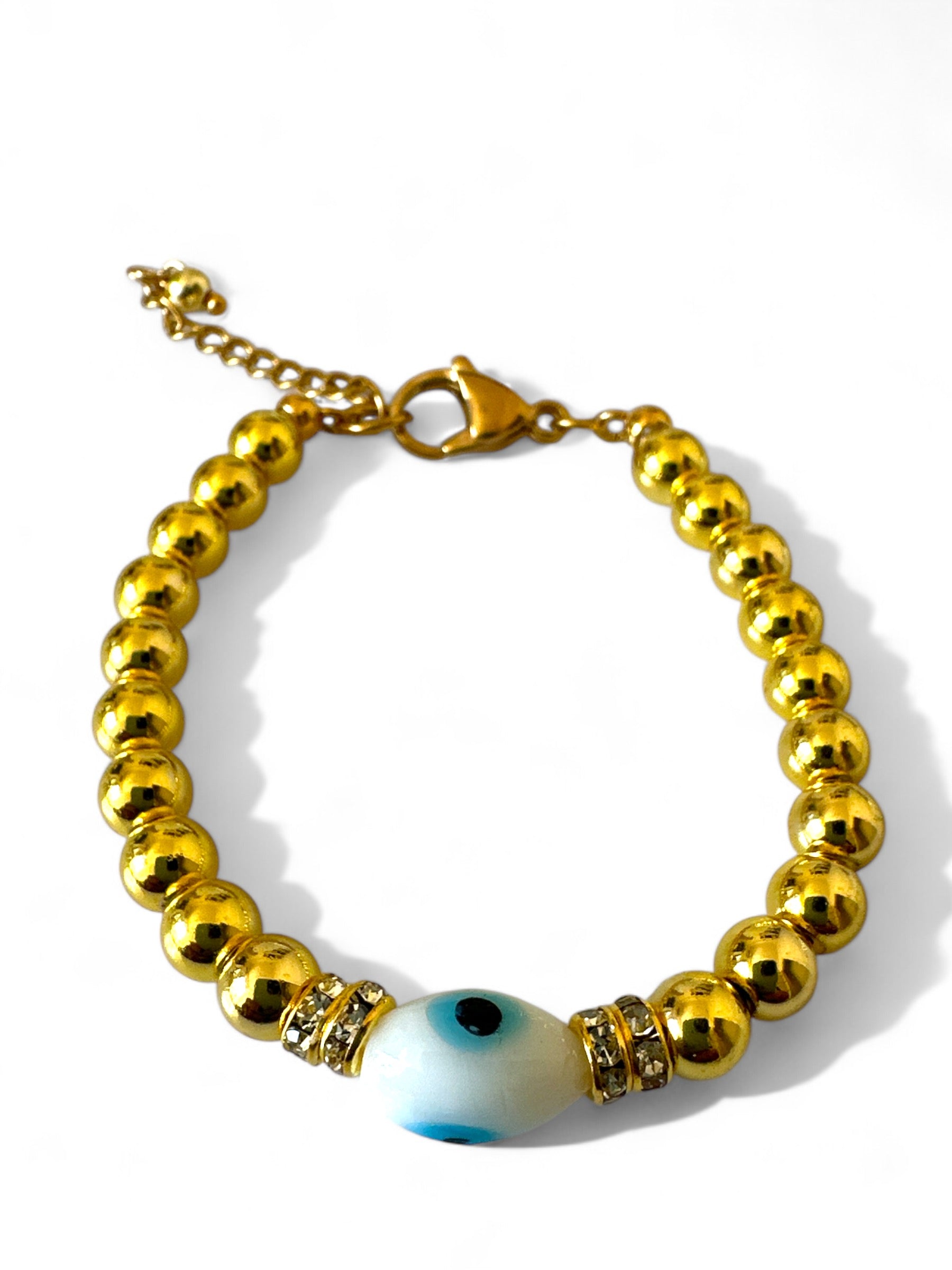 Χειροποίητο βραχιόλι με αιματίτη, στρας και lampwork μάτι – So Cute by Dimi