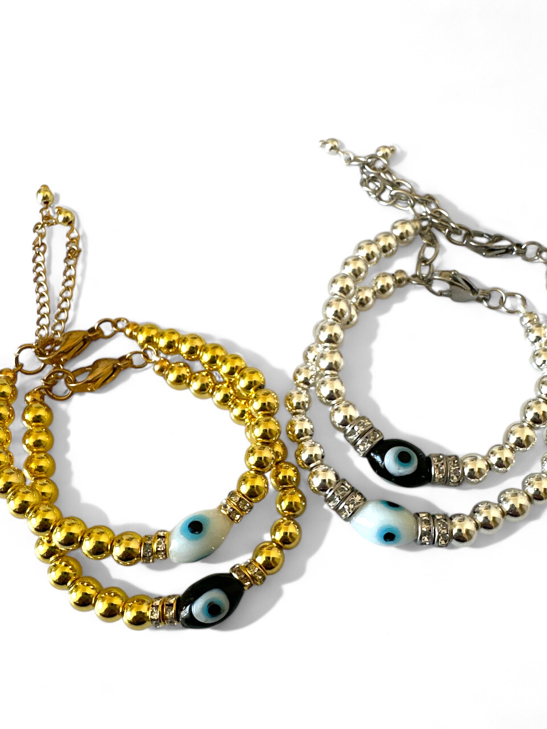 Χειροποίητο βραχιόλι με αιματίτη, στρας και lampwork μάτι – So Cute by Dimi