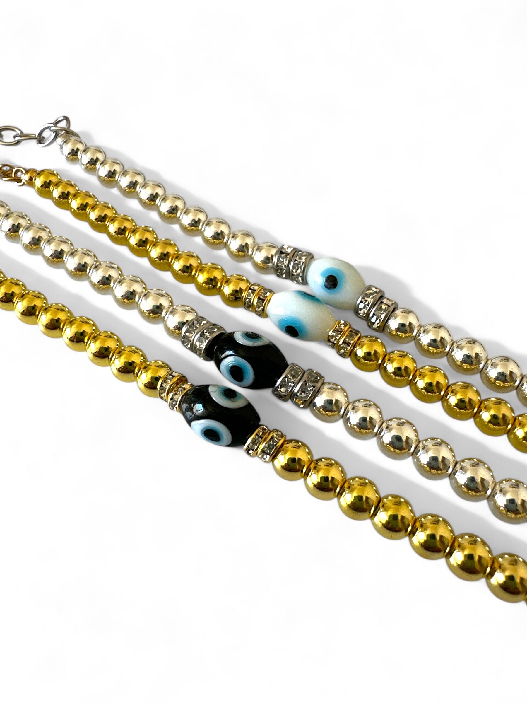 Χειροποίητο βραχιόλι με αιματίτη, στρας και lampwork μάτι – So Cute by Dimi