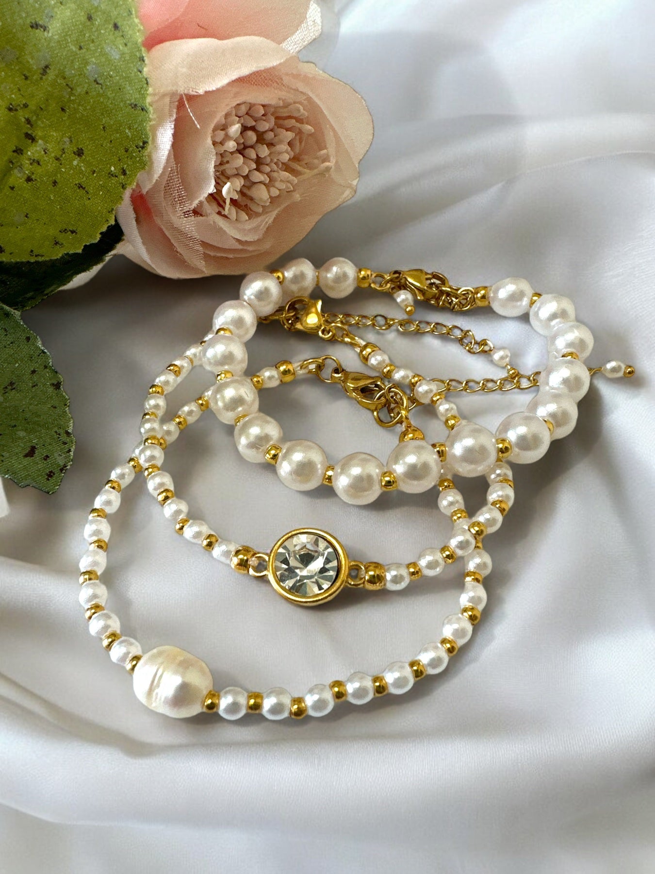 Βραχιόλι με πέρλες και κρύσταλλο - So Cute by Dimi