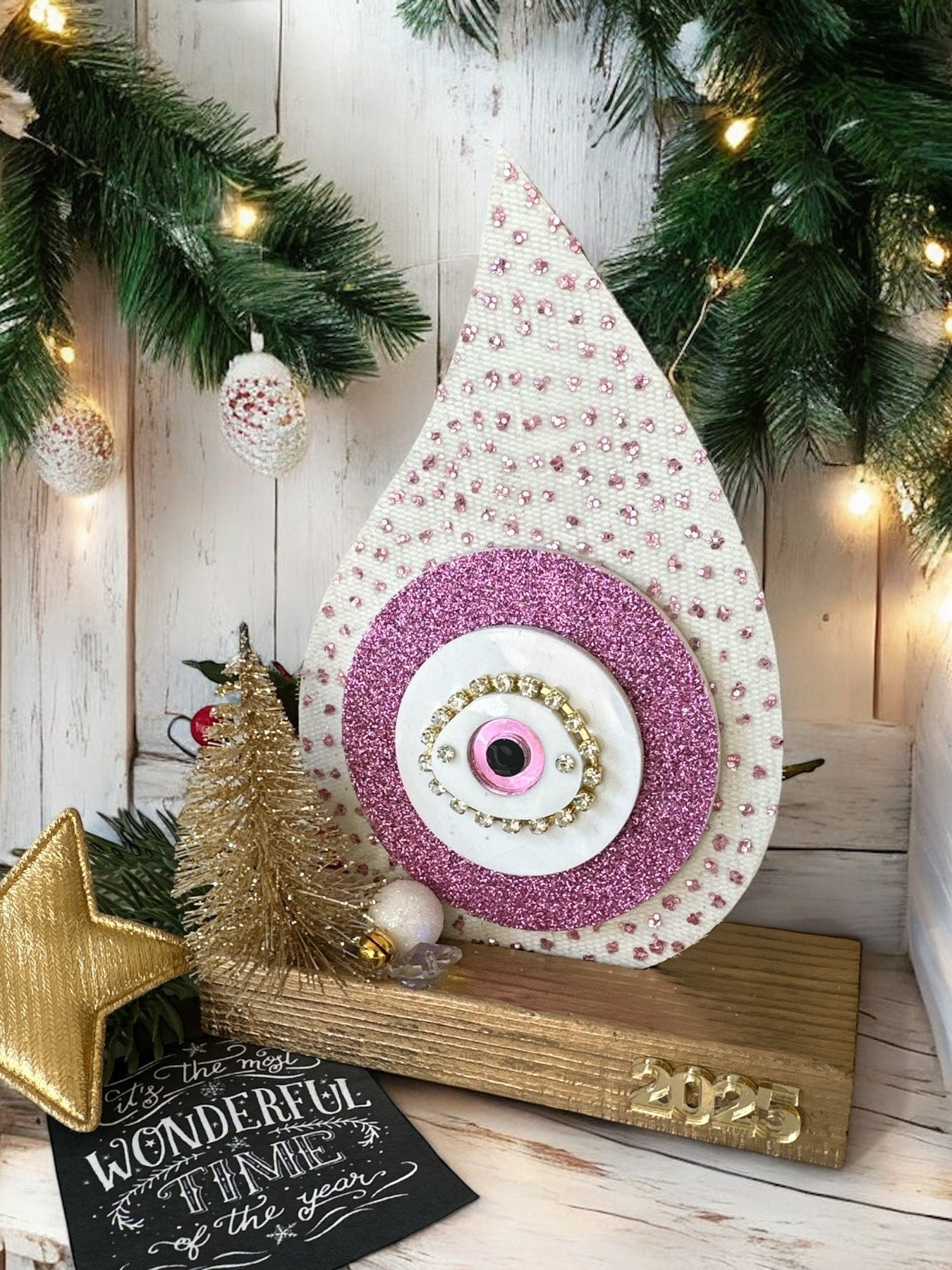 Γούρι 2026 Fairytale Drop of Luck – Σταγόνα με μάτι, glitter και χρυσό έλατο – So Cute by Dimi