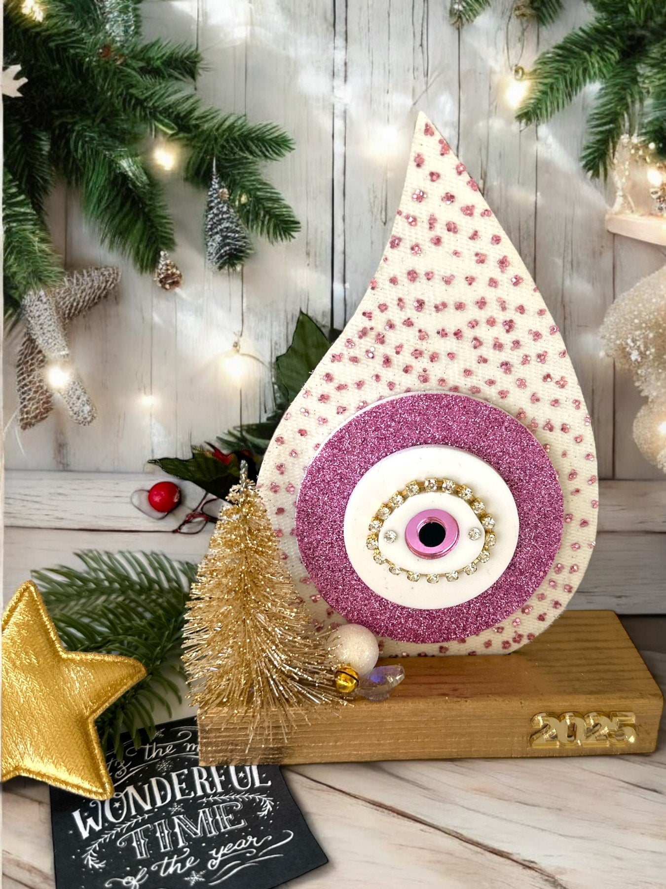 Γούρι 2026 Fairytale Drop of Luck – Σταγόνα με μάτι, glitter και χρυσό έλατο – So Cute by Dimi