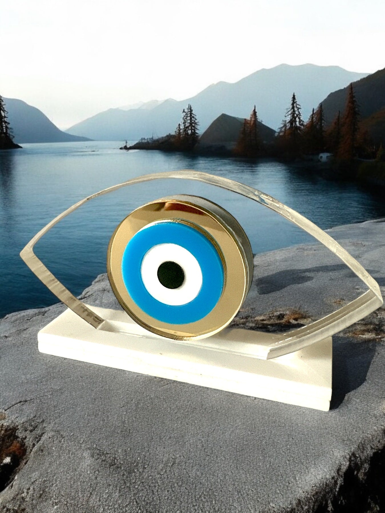 Γούρι διάφανο πλεξιγκλάς μικρό οβάλ μάτι σε βάση - So Cute by Dimi