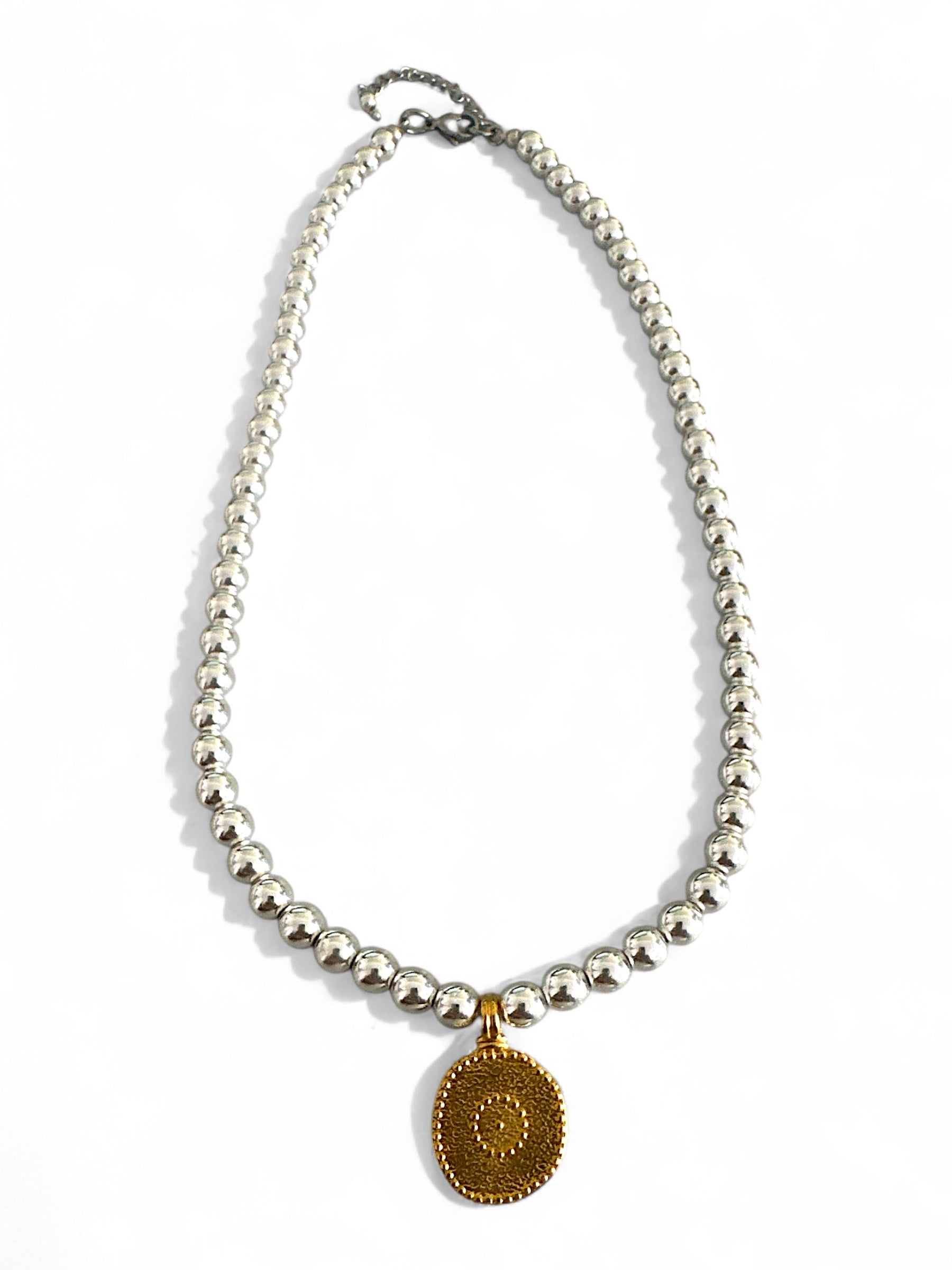 Χειροποίητο κολιέ με χάντρες αιματίτη και ματάκι σε χρυσό και ασημί – Hematite Eye Necklace – So Cute by Dimi