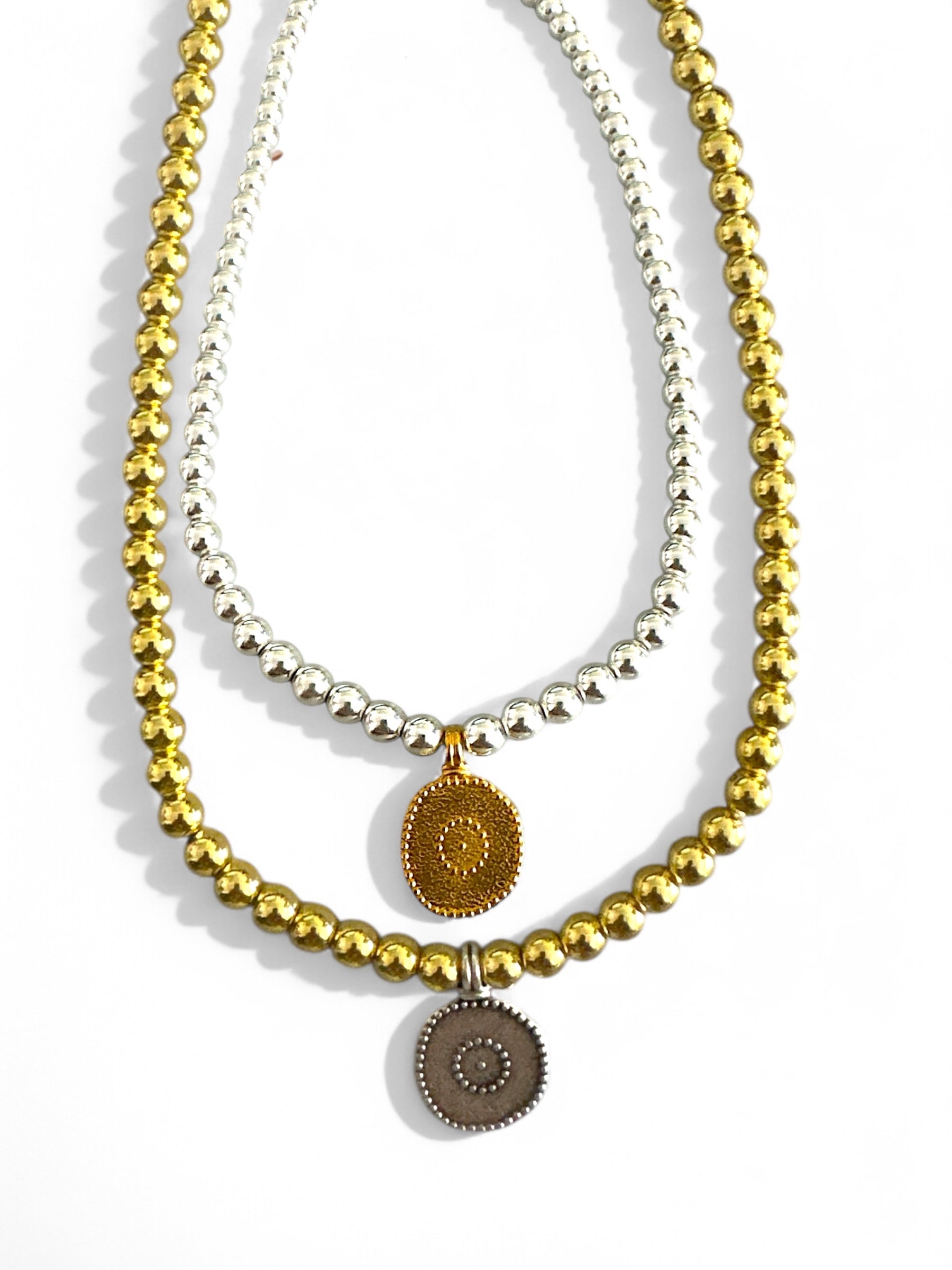 Χειροποίητο κολιέ με χάντρες αιματίτη και ματάκι σε χρυσό και ασημί – Hematite Eye Necklace – So Cute by Dimi