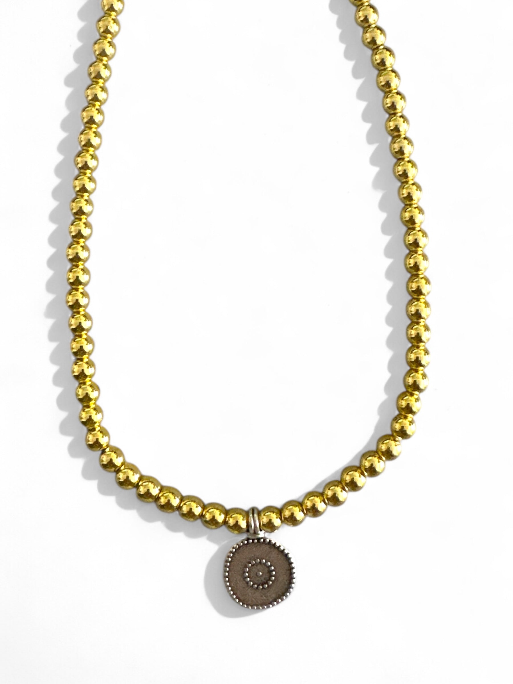 Χειροποίητο κολιέ με χάντρες αιματίτη και ματάκι σε χρυσό και ασημί – Hematite Eye Necklace – So Cute by Dimi