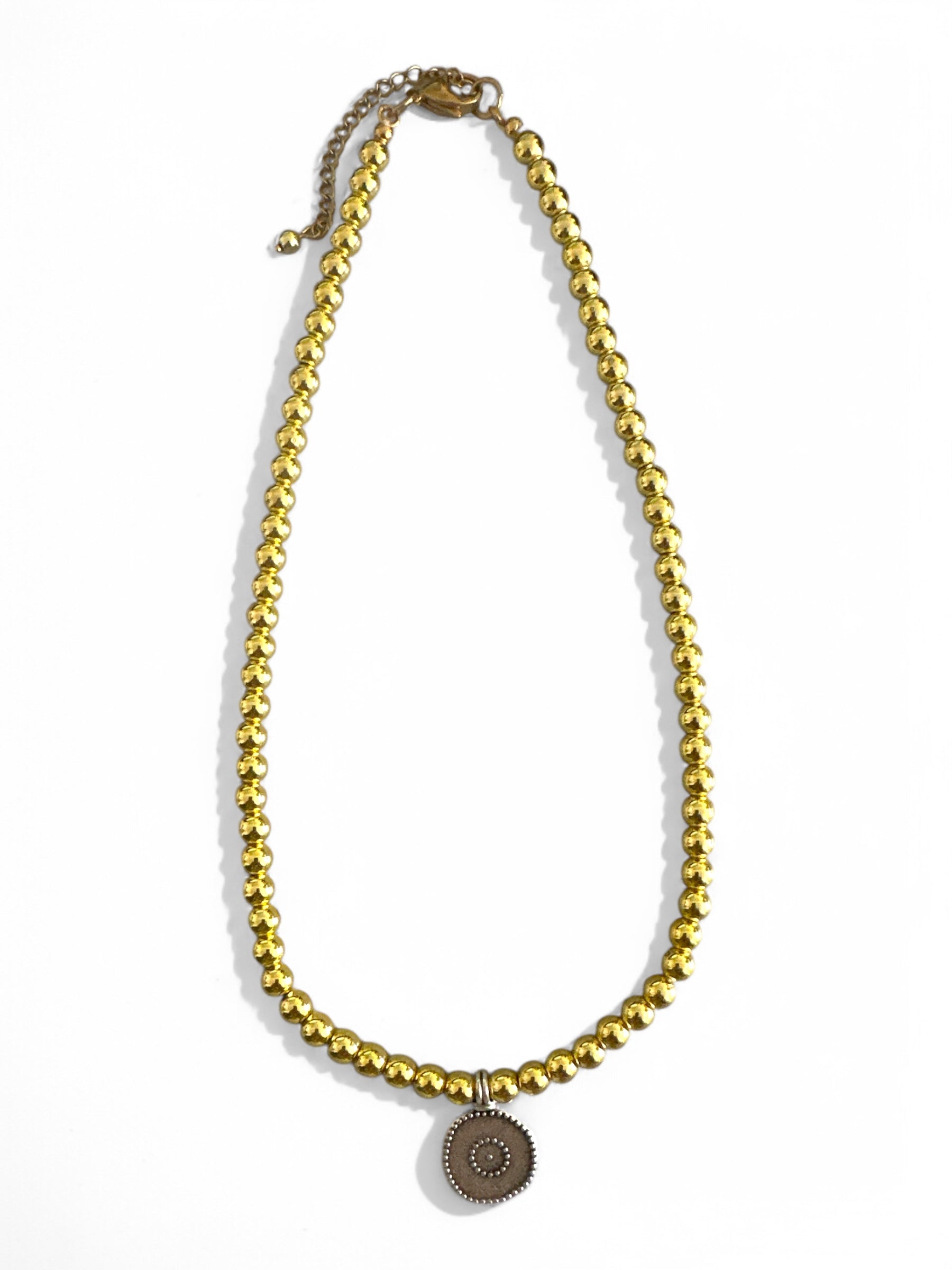 Χειροποίητο κολιέ με χάντρες αιματίτη και ματάκι σε χρυσό και ασημί – Hematite Eye Necklace – So Cute by Dimi