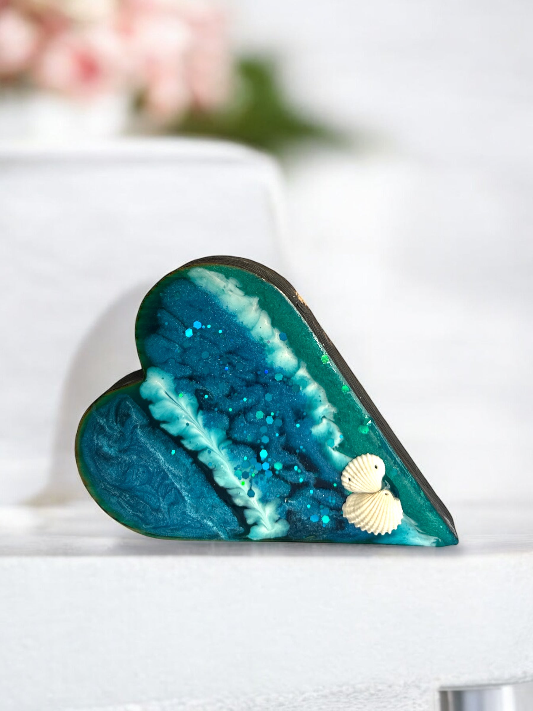 Καρδιά Ξύλινο Διακοσμητικό με Νεροχρώματα και Κοχύλια - So Cute by Dimi