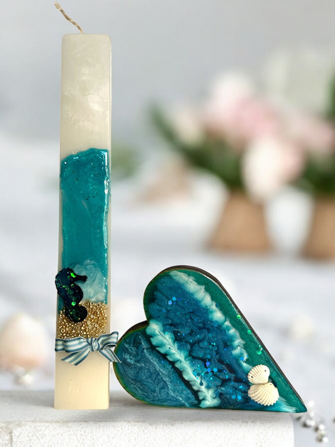 Καρδιά Ξύλινο Διακοσμητικό με Νεροχρώματα και Κοχύλια - So Cute by Dimi